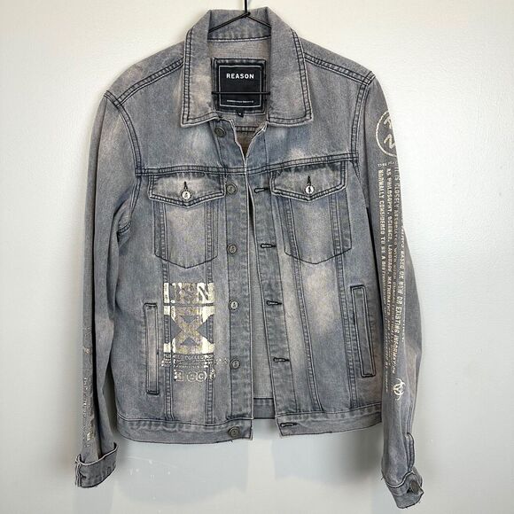Reason Supply Co Grey Denim Jacket Mens Medium ApolloX - Picture 2 of 8